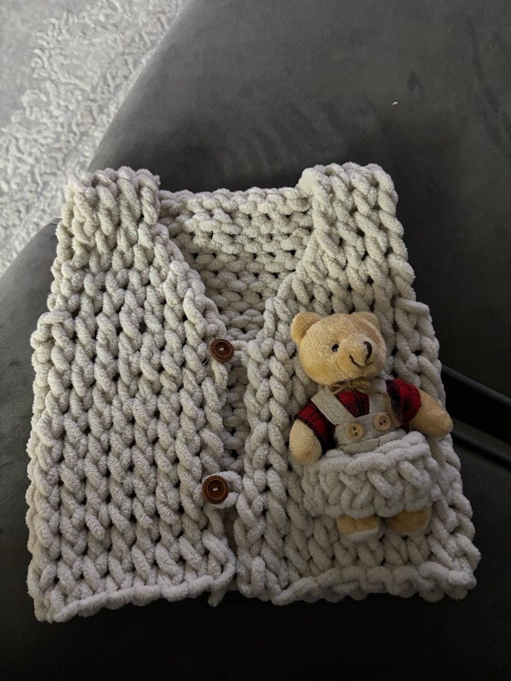 Gri Örgü Çocuk yeleği Ayıcık Detaylı - Görsel 2