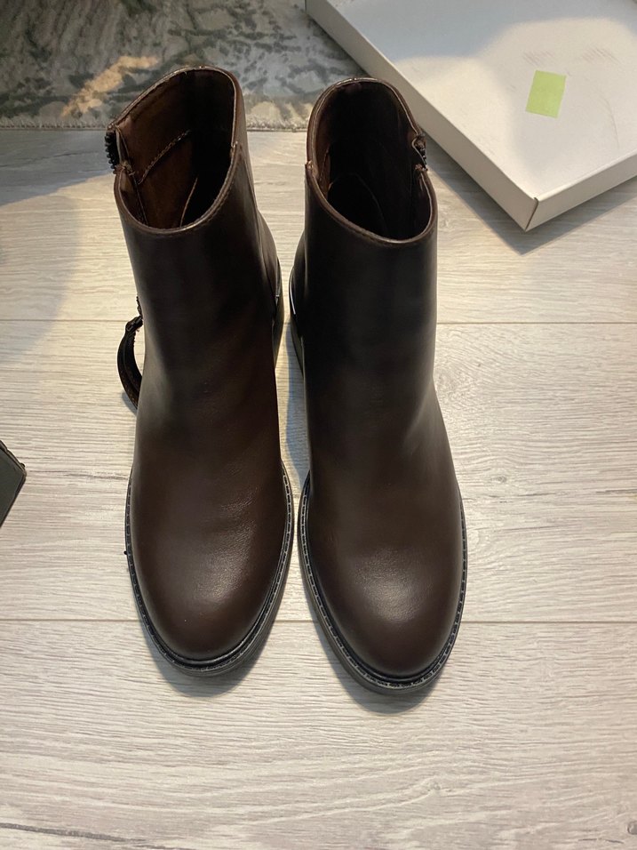 Kahverengi Deri Kadın Topuklu Bot - Görsel 5