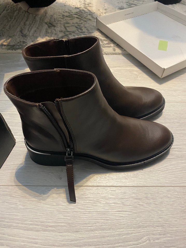 Kahverengi Deri Kadın Topuklu Bot - Görsel 4