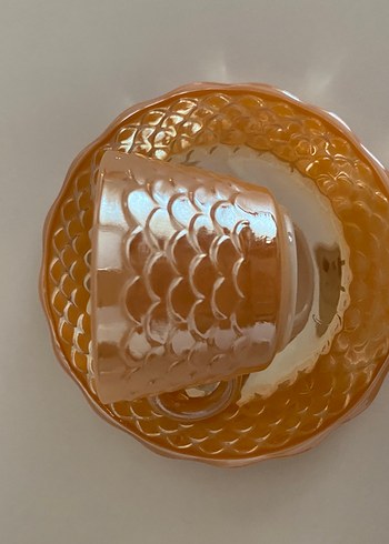 Parlak Bej Desenli Fincan ve Tabağı - Görsel 2