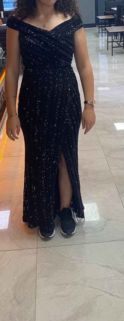 Drapeli Siyah Uzun Abiye Elbise - Görsel 2