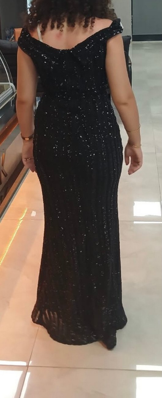 Drapeli Siyah Uzun Abiye Elbise - Görsel 3