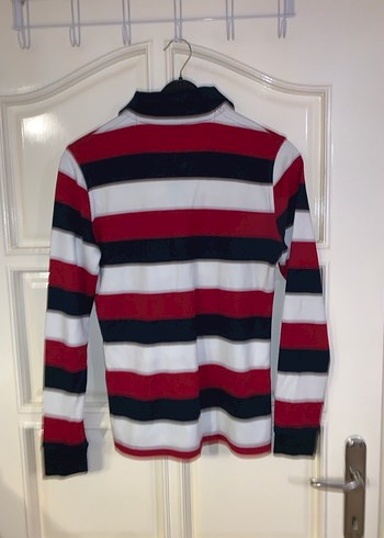 Tommy Hilfiger Kadın Bordo Çizgili Uzun Kollu Polo Tişört