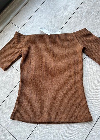 H&M Kahverengi Kısa Kollu Triko Bluz