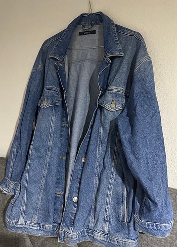 Kadın Mavi Gri Oversize Denim Ceket