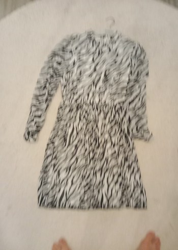 m Beden gri Renk Zebra Desenli Elbise