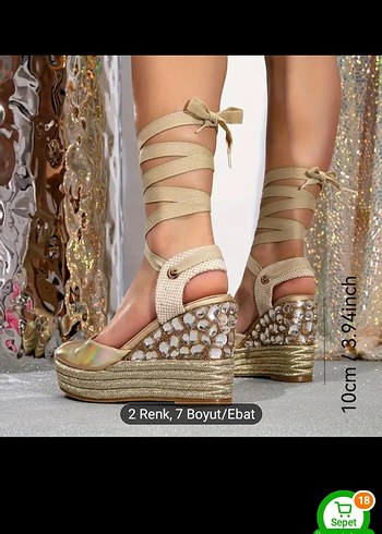 Bej Bağcıklı Dolgu Topuk Espadril - Görsel 5