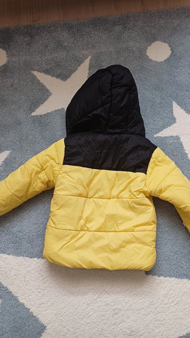 Kapüşonlu Sarı Siyah Erkek Çocuk Mont - Görsel 2