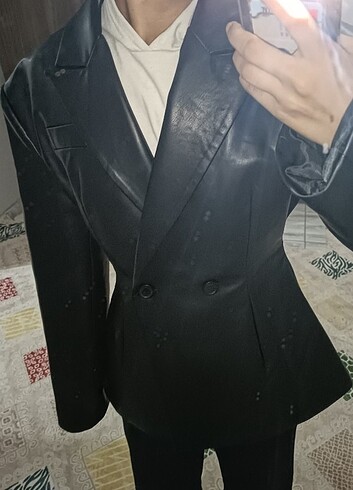 s Beden siyah Renk Deri fit blazer