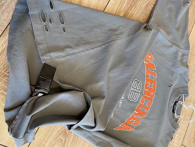 s Beden gri Renk Balenciaga / lazer yırtık eskitme detaylı oversized