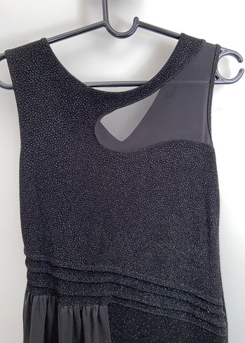 Önü Drapeli Siyah kısa Abiye Elbise - Görsel 4