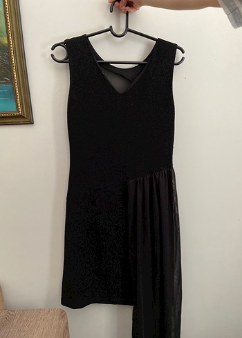 Önü Drapeli Siyah kısa Abiye Elbise - Görsel 3