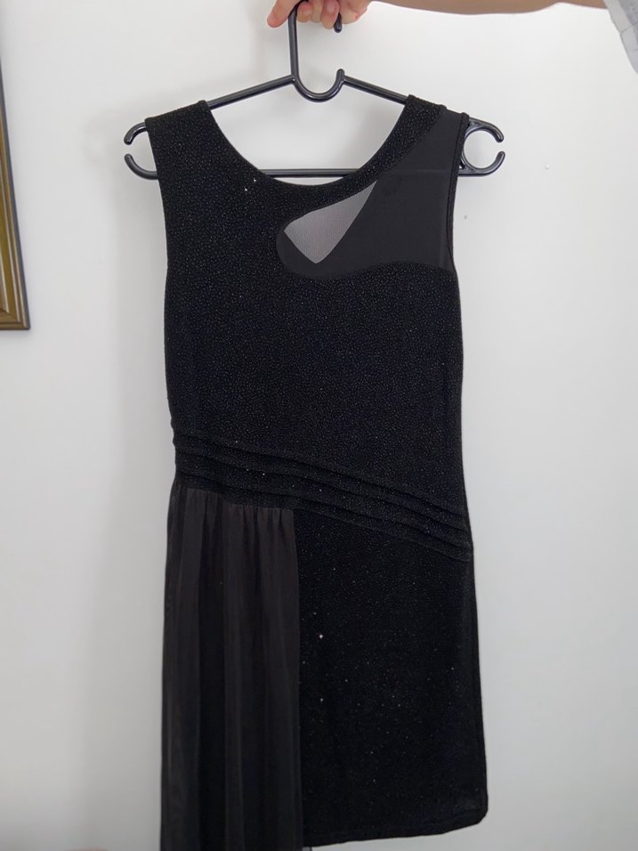 Önü Drapeli Siyah kısa Abiye Elbise - Görsel 5