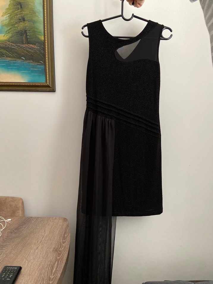 Önü Drapeli Siyah kısa Abiye Elbise - Görsel 2