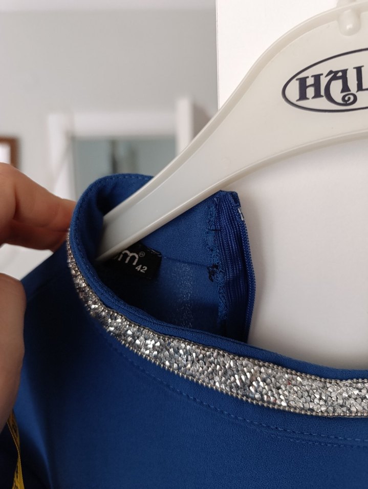 Mavi Uzun Kollu Kemerli Kadın Elbise - Görsel 2