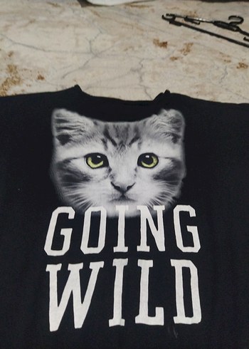 Siyah Baskılı Kedi tişört - Görsel 2