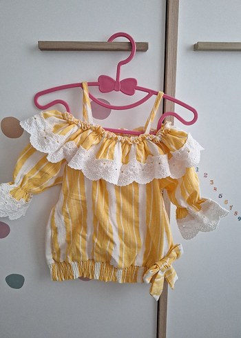 Sarı Nakışlı Dantelli Bebek Kız Takımı - Görsel 5