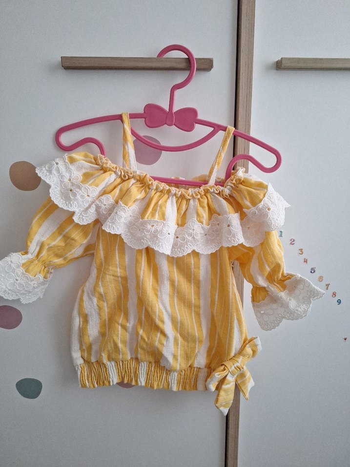 Sarı Nakışlı Dantelli Bebek Kız Takımı - Görsel 5