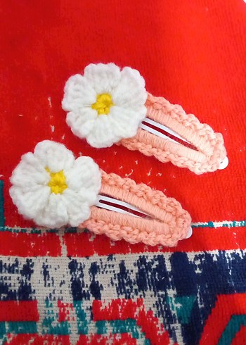 Nakışlı Örgü Pembe Çocuk Saç Tokası iki adet fiyatı - Görsel 2