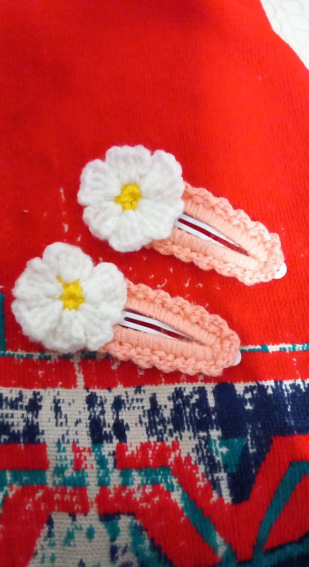 Nakışlı Örgü Pembe Çocuk Saç Tokası iki adet fiyatı - Görsel 2