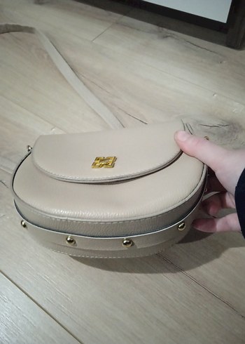 Bej Deri Kadın Omuz Çantası Tokalı - Görsel 3