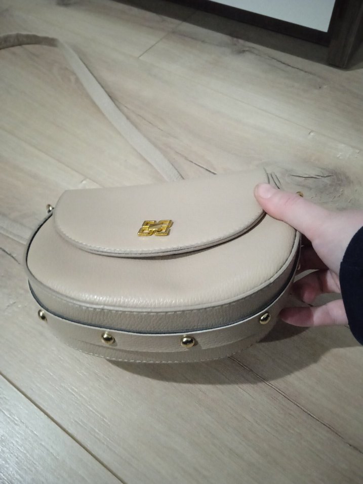 Bej Deri Kadın Omuz Çantası Tokalı - Görsel 3