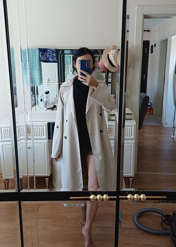 Stradivarius Bej Midi Kadın Trençkot Şeffaf Detaylı