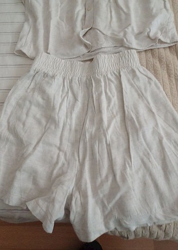 Kadın Beyaz Keten Uzun Kollu Mini Tulum - Görsel 2