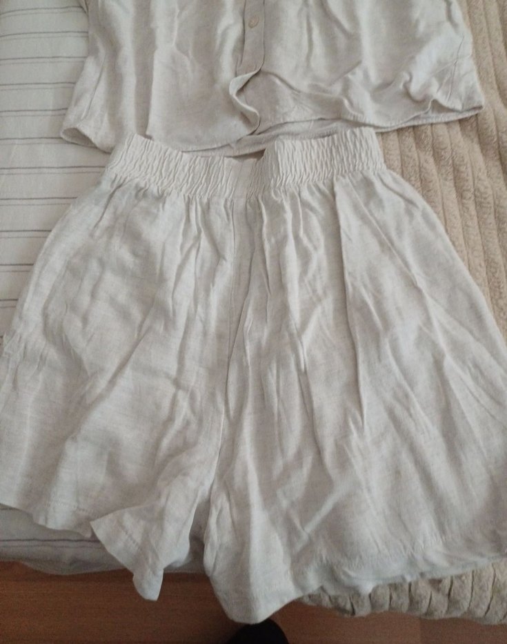 Kadın Beyaz Keten Uzun Kollu Mini Tulum - Görsel 2