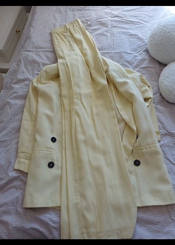 Sarı Kemerli Kadın Keten Takım Elbise - Görsel 6