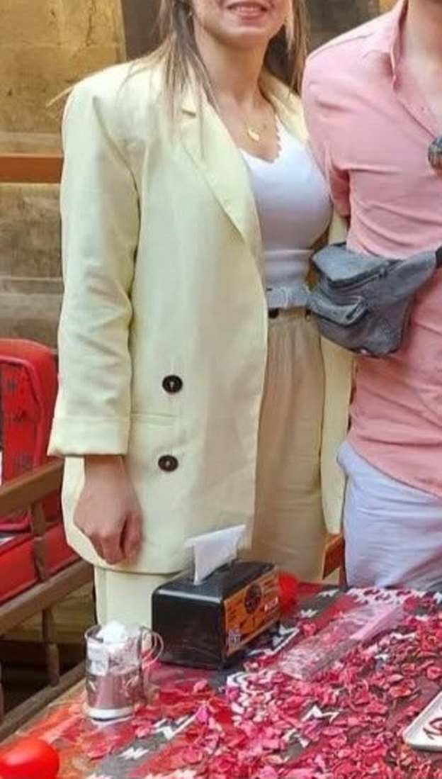 Sarı Kemerli Kadın Keten Takım Elbise - Görsel 4