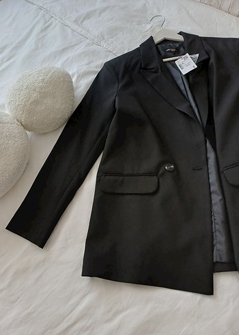 Düğmeli Siyah Kadın Ofis Blazeri - Görsel 6