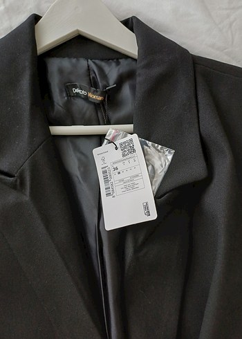 Düğmeli Siyah Kadın Ofis Blazeri - Görsel 2