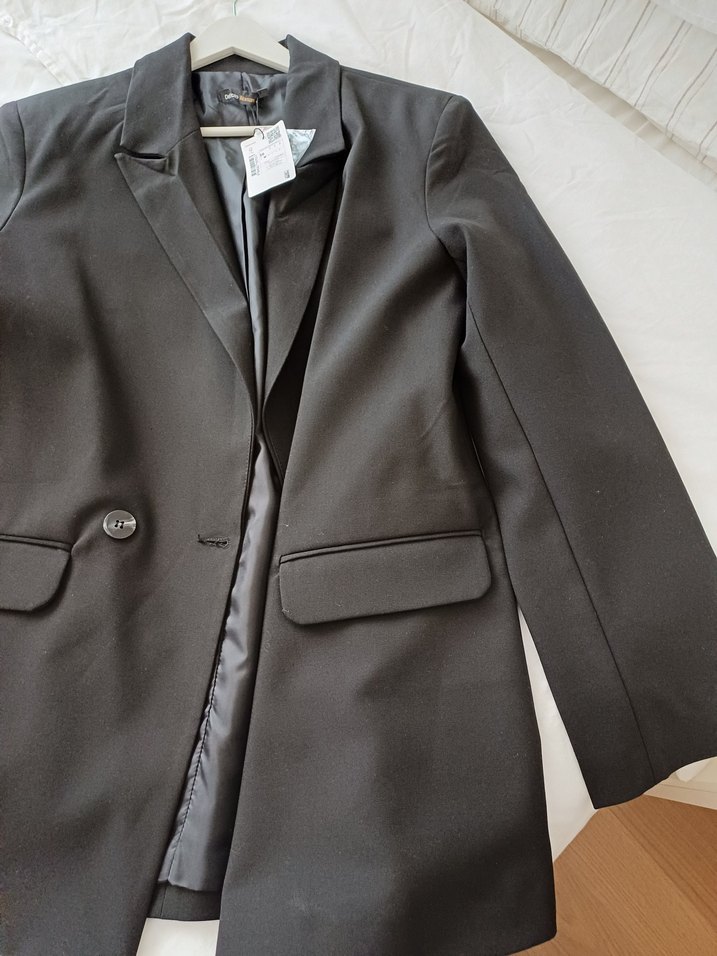 Düğmeli Siyah Kadın Ofis Blazeri - Görsel 5