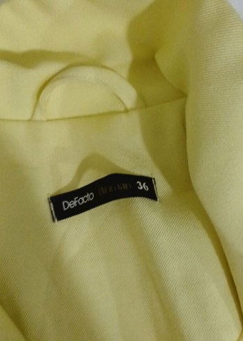 s Beden Sarı Midi Keten Kadın Pantolon ve oversize ceket.