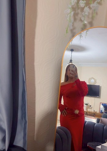 Kırmızı Drapeli Uzun Kollu Kadın Elbise - Görsel 2