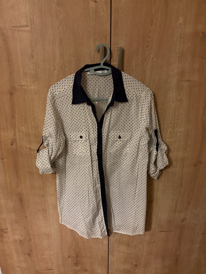 Düğmeli Uzun Kollu Puantiyeli Kadın Gömlek - Görsel 2