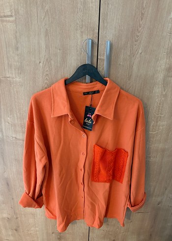 Bebe Marka Turuncu Düğmeli Uzun Kollu Kadın Gömlek - Görsel 4