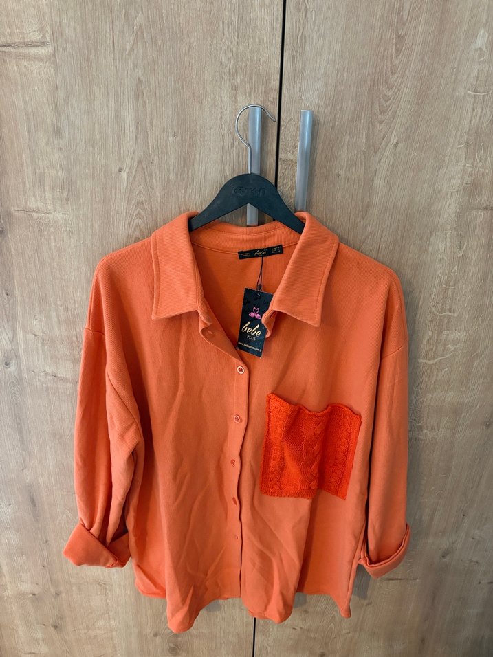 Bebe Marka Turuncu Düğmeli Uzun Kollu Kadın Gömlek - Görsel 4