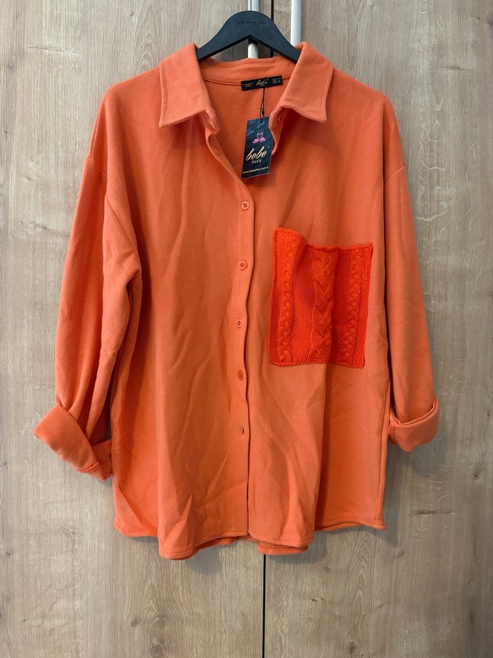 Bebe Marka Turuncu Düğmeli Uzun Kollu Kadın Gömlek - Görsel 3