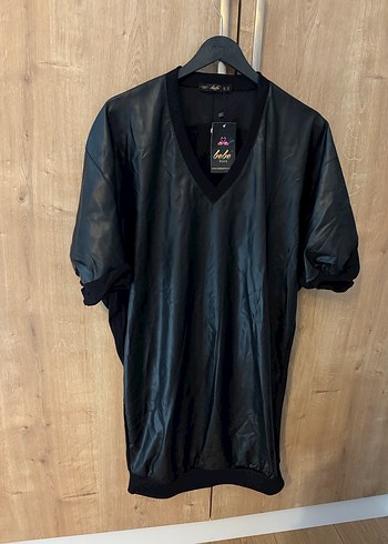 Bebe Marka Siyah V Yaka Deri Kadın Elbise - Görsel 4