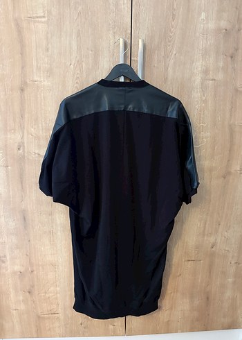 Bebe Marka Siyah V Yaka Deri Kadın Elbise - Görsel 6