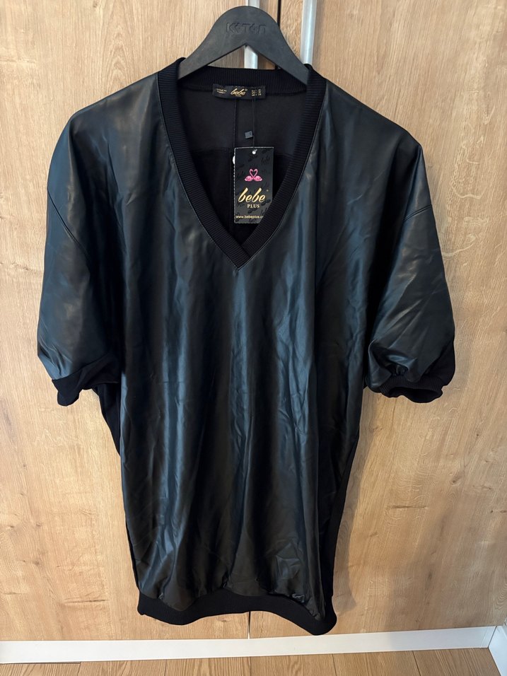 Bebe Marka Siyah V Yaka Deri Kadın Elbise - Görsel 2