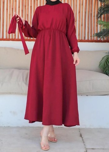 40 Beden bordo Renk Bordo Kuşaklı Uzun Elbise
