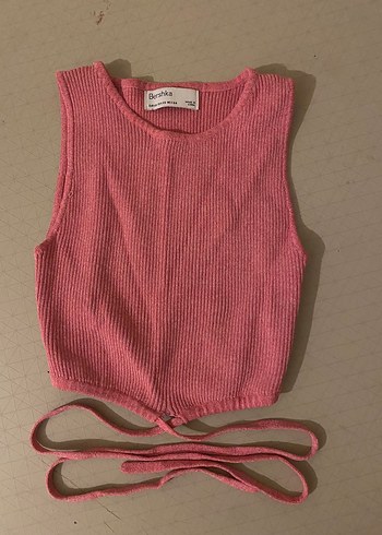 Pembe Örgü Bağlama Detaylı Kolsuz Üst