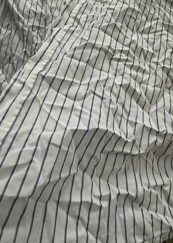 Düğmeli Beyaz Çizgili Keten erkek Gömlek - Görsel 2