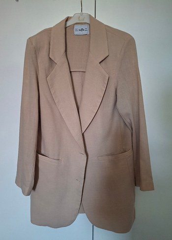 Bej Keten Kadın Blazer Ceket - Görsel 2