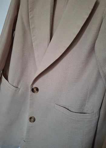 Bej Keten Kadın Blazer Ceket - Görsel 3