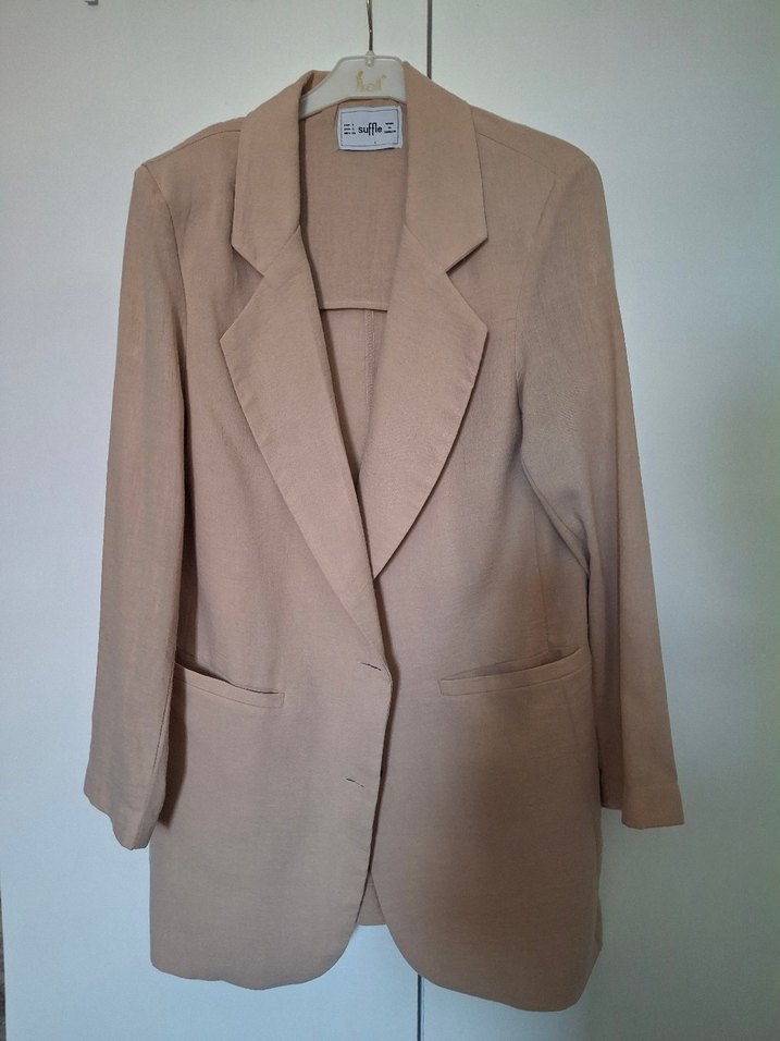 Bej Keten Kadın Blazer Ceket - Görsel 2