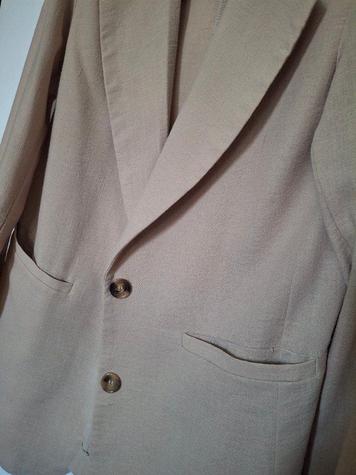 Bej Keten Kadın Blazer Ceket - Görsel 3